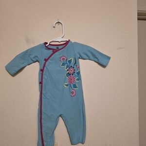 Tea Collection Blue Onsie with Floral Design Size 0To 3 Months